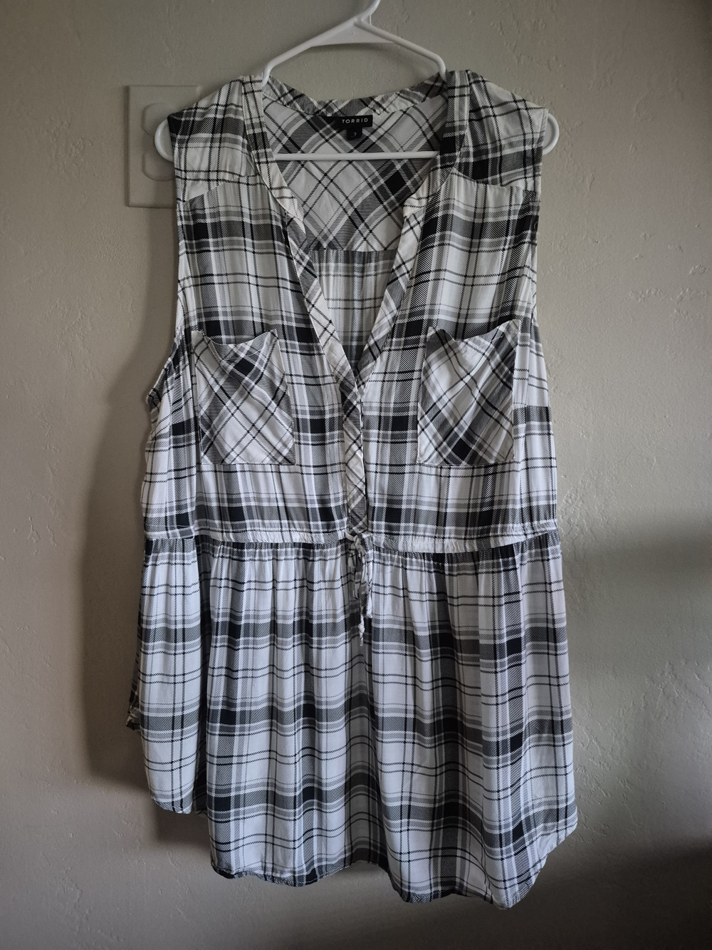 torrid Black & White Plaid Sleeveless Tunic with Drawstring